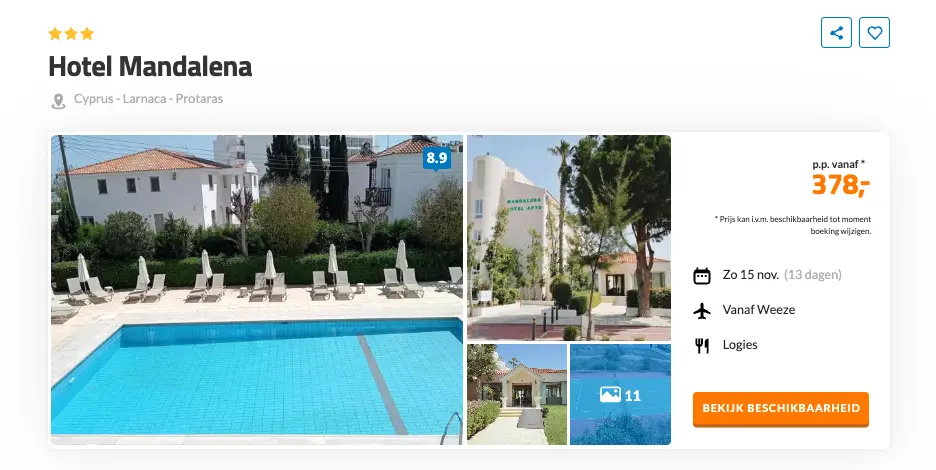 Boekingspagina D-reizen: Hotel Mandalena op Cyprus, 13 dagen vanaf 378 euro p.p.