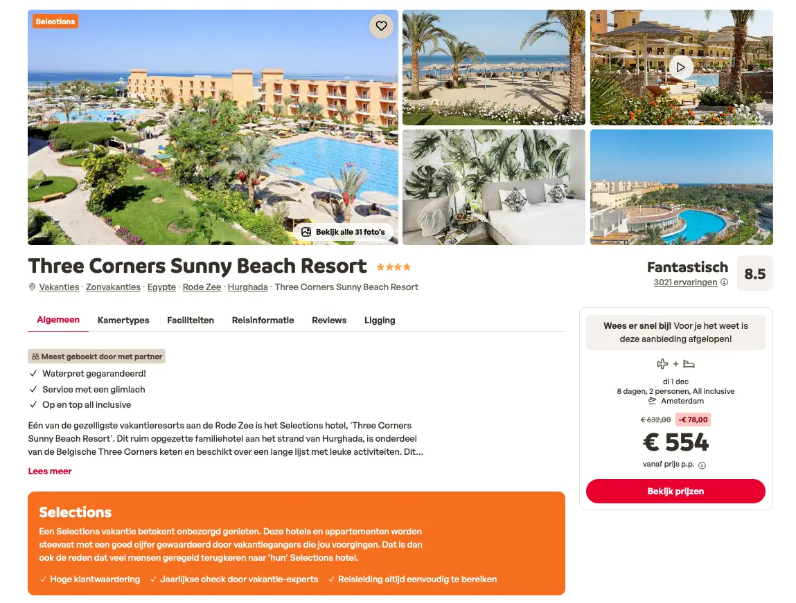 Boekingspagina Sunweb: Three Corners Sunny Beach Resort in Hurghada, 8 dagen All Inclusive vanaf 554 euro p.p.