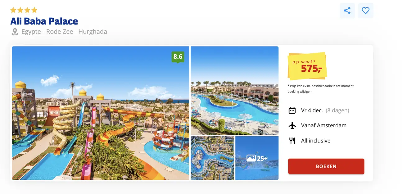 Boekingspagina Ali Baba Palace Hurghada op Prijsvrij