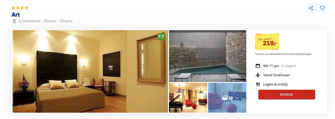Boekingspagina Art Hotel Athene bij Prijsvrij
