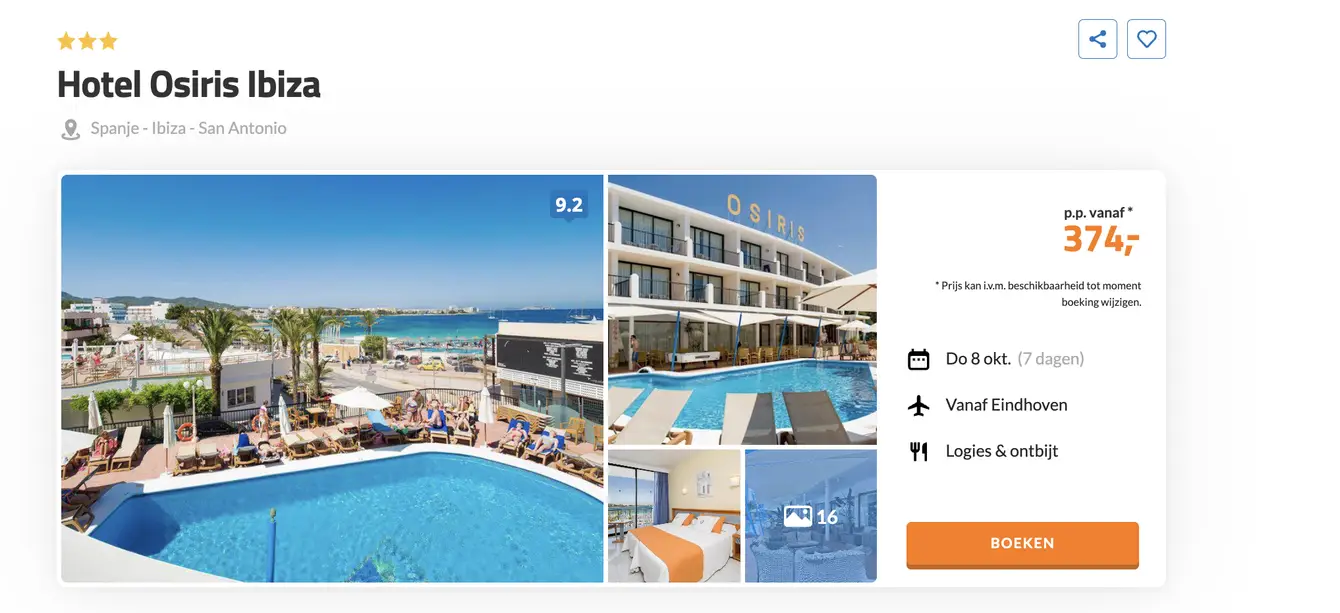 Boekingspagina Hotel Osiris Ibiza bij D-reizen
