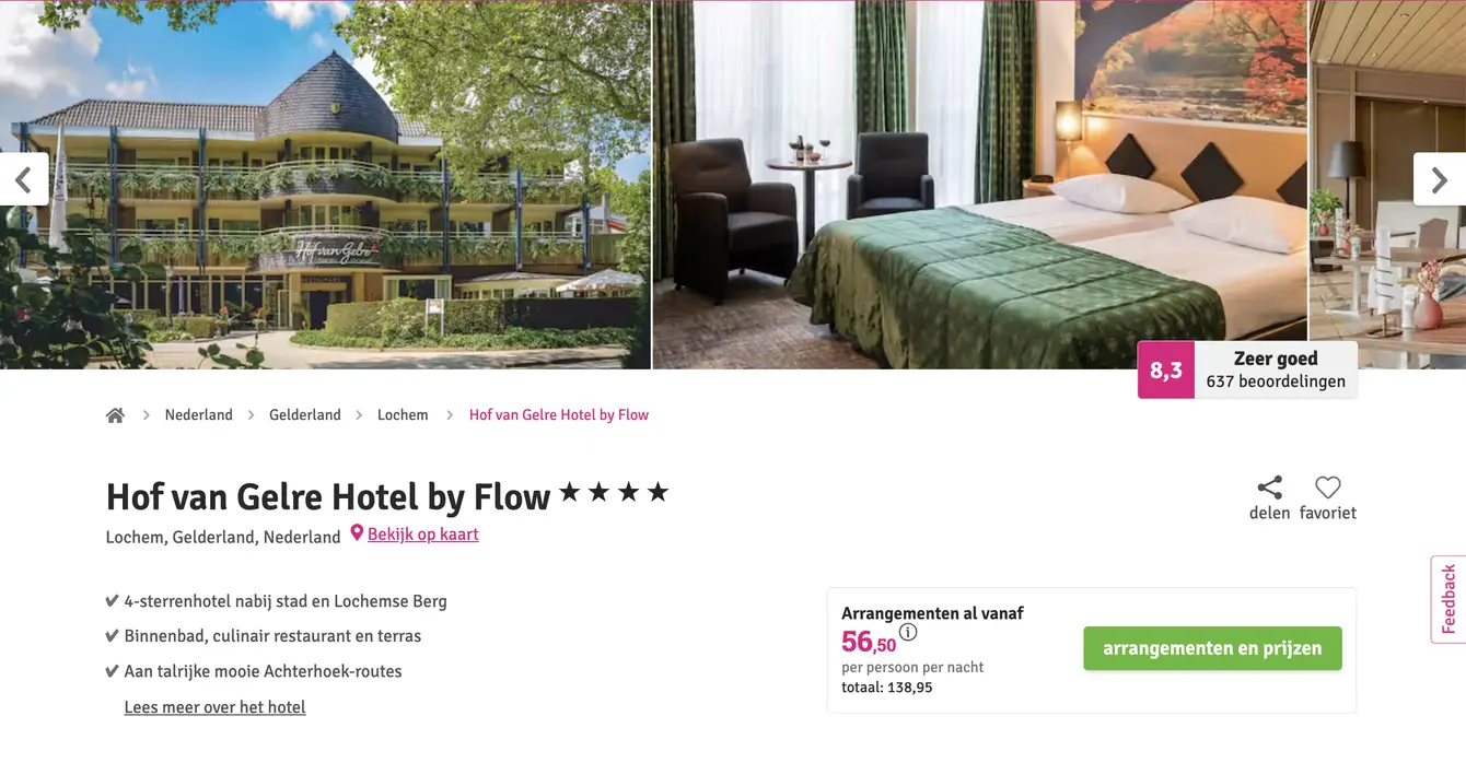 Voordeeluitjes screenshot Hof van Gelre Lochem €56,50 p.p. inclusief ontbijt