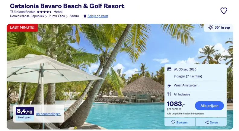 Boekingspagina TUI: Catalonia Bavaro Beach & Golf Resort 4-**** vanaf 1083 euro p.p.