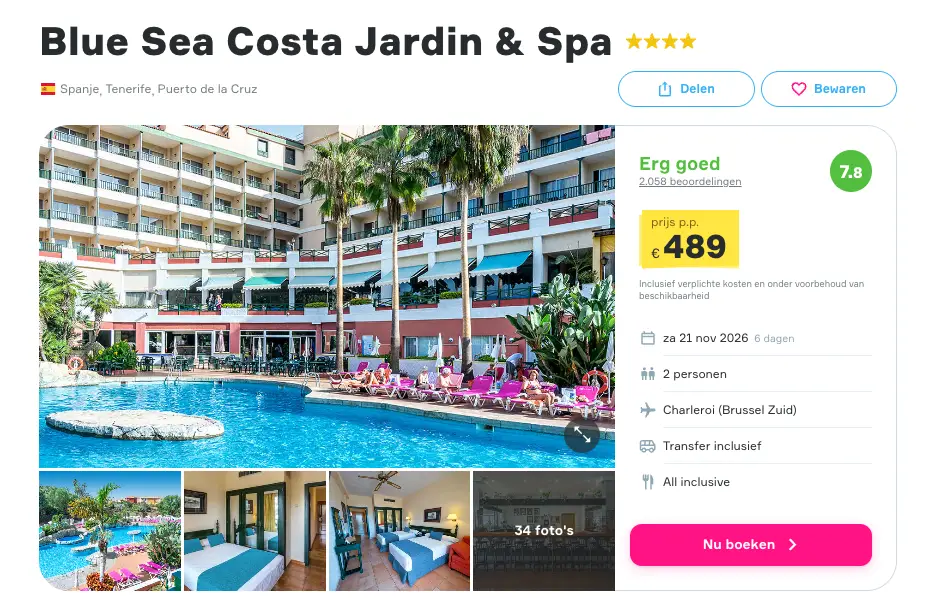 Boekingspagina dé VakantieDiscounter: Blue Sea Costa Jardin & Spa 4-**** vanaf 489 euro p.p.