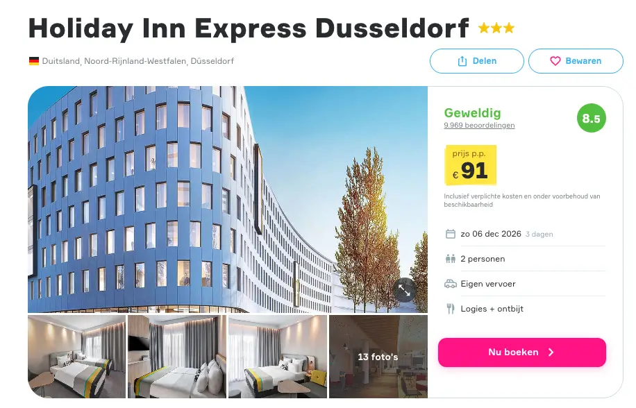 Boekingspagina Vakantiediscounter: Holiday Inn Express Düsseldorf, 3 dagen met ontbijt vanaf 91 euro p.p.