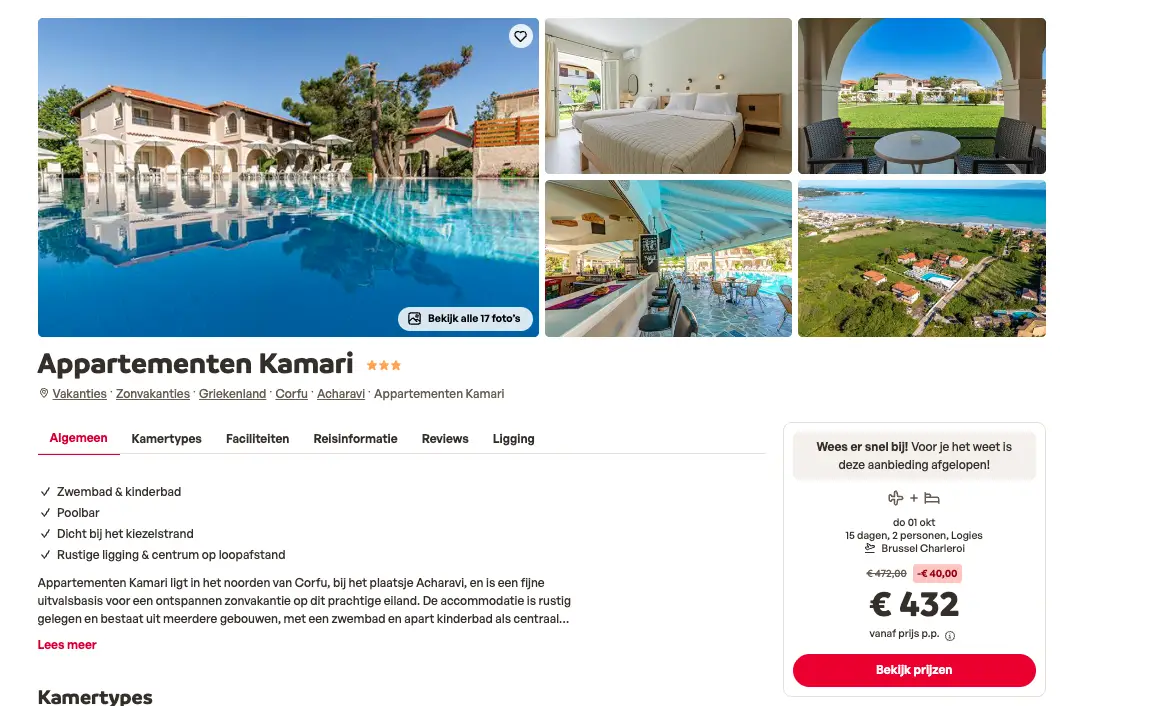 Boekingspagina Corfu Kamari
