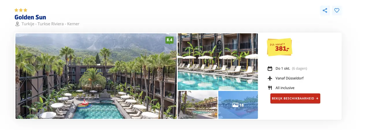 Boekingspagina Golden Sun Kemer Turkije bij Prijsvrij