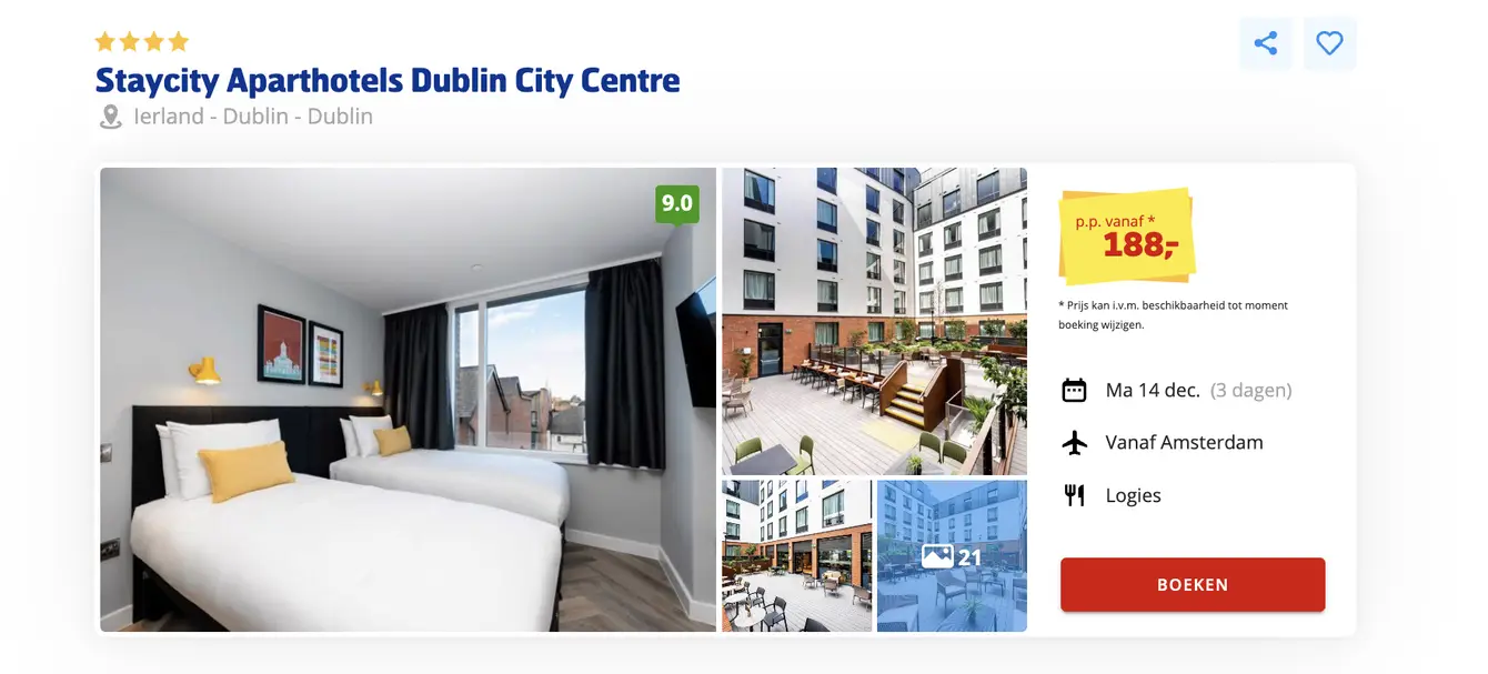 Prijsvrij screenshot Staycity Aparthotels Dublin 3 dagen voor €188 p.p.