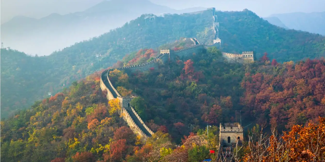 Chinese Muur omringd door herfstbomen