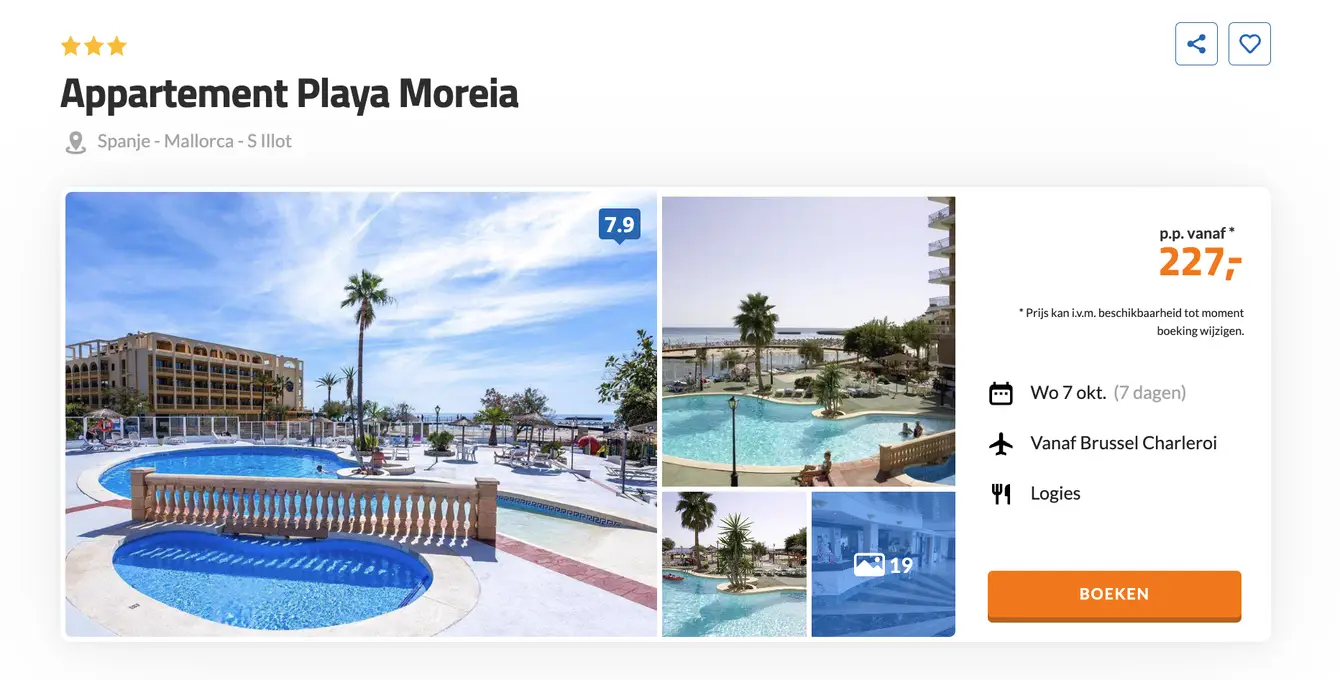 D-reizen screenshot Appartement Playa Moreia Mallorca 7 dagen voor €227 p.p.