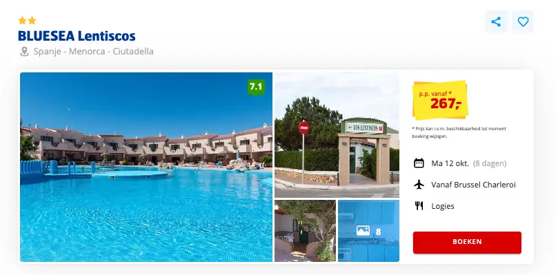 Prijsvrij screenshot BLUESEA Lentiscos Menorca 8 dagen voor €267 p.p.