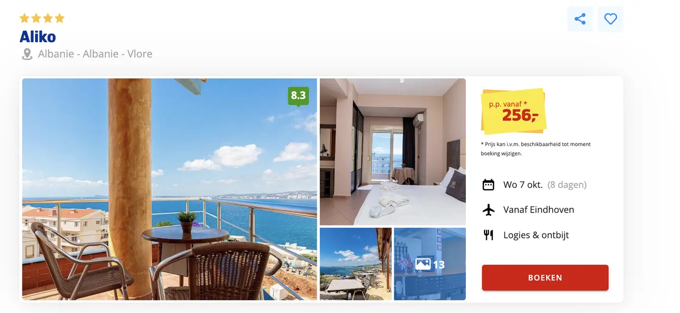 Boekingspagina Prijsvrij: Hotel Aliko in Vlore, 8 dagen met ontbijt vanaf 256 euro p.p.