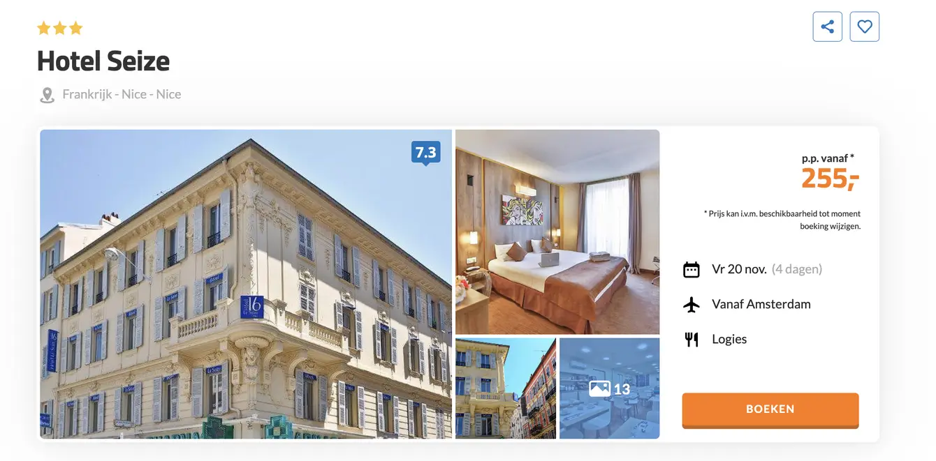 D-reizen screenshot Hotel Seize Nice 4 dagen voor €255 p.p.