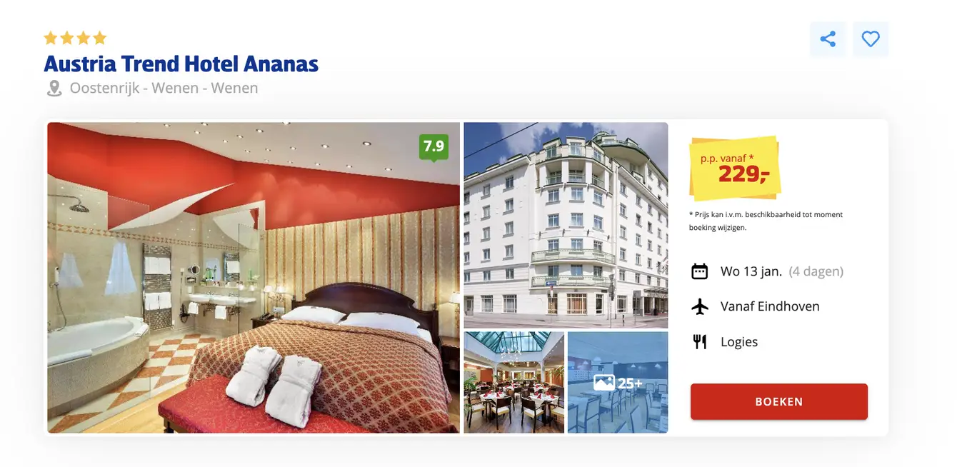 Prijsvrij screenshot Austria Trend Hotel Ananas Wenen 4 dagen voor €229 p.p.