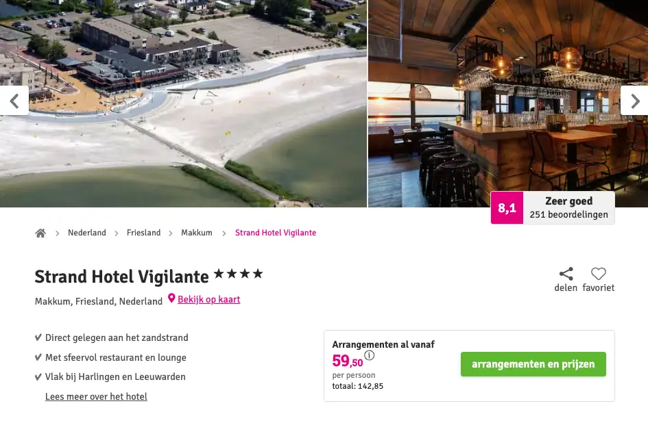 Boekingspagina Voordeeluitjes: Strand Hotel Vigilante 4-**** vanaf 59 euro p.p.