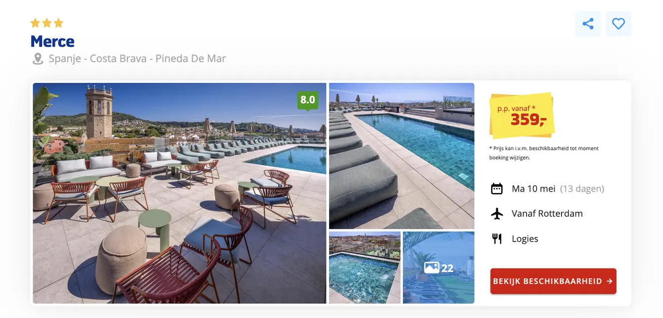 Boekingspagina Prijsvrij: Hotel Merce in Pineda de Mar, 13 dagen vanaf 359 euro p.p.