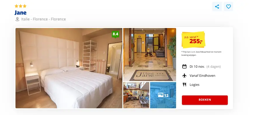 Prijsvrij screenshot Hotel Jane Florence 4 dagen voor €255 p.p.