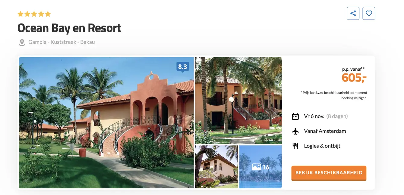 Boekingspagina D-reizen: Ocean Bay en Resort in Bakau, 8 dagen met ontbijt vanaf 605 euro p.p.