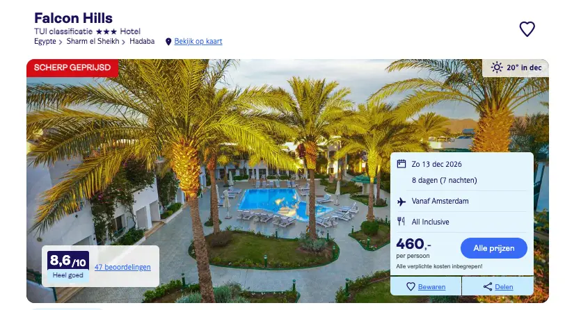 Boekingspagina TUI: Falcon Hills in Sharm el Sheikh, 8 dagen All Inclusive vanaf 460 euro p.p.