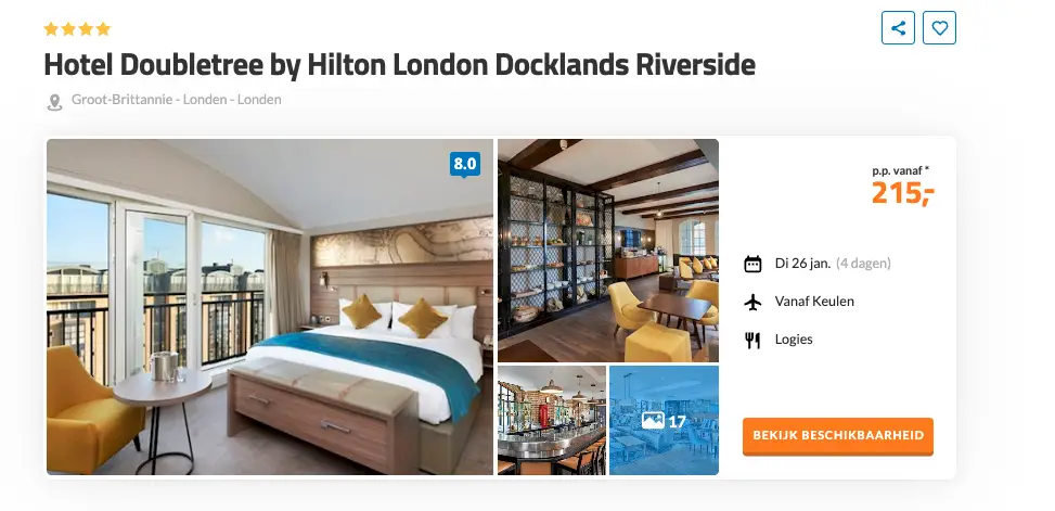 D-reizen screenshot DoubleTree by Hilton London Docklands Riverside 4 dagen voor €215