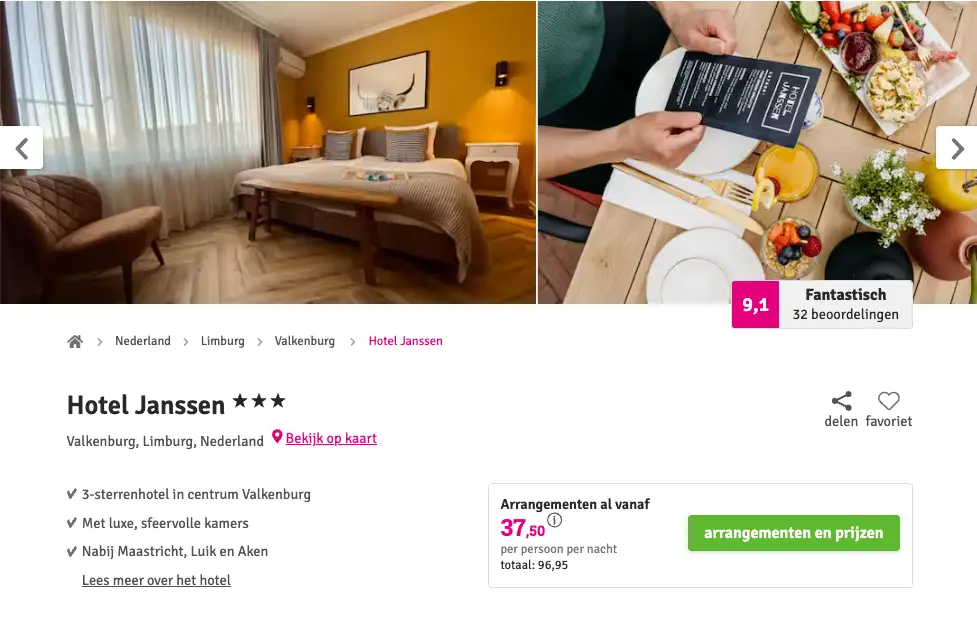 Boekingspagina Voordeeluitjes: Hotel Janssen vanaf 37 euro p.p.