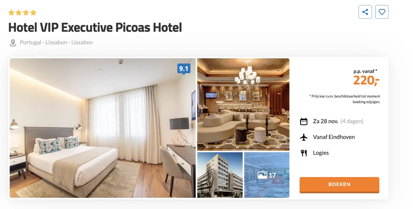Boekingspagina D-reizen: VIP Executive Picoas Hotel in Lissabon, 4 dagen vanaf 220 euro p.p.