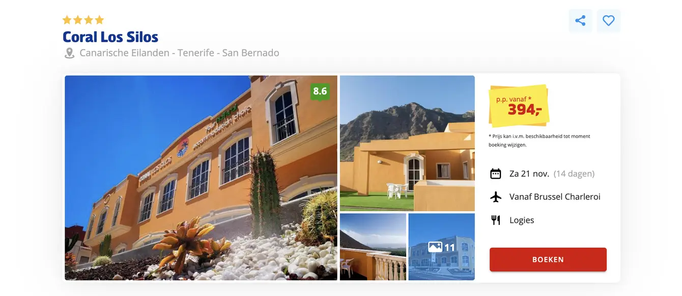 Boekingspagina Prijsvrij: Coral Los Silos op Tenerife, 14 dagen vanaf 394 euro p.p.