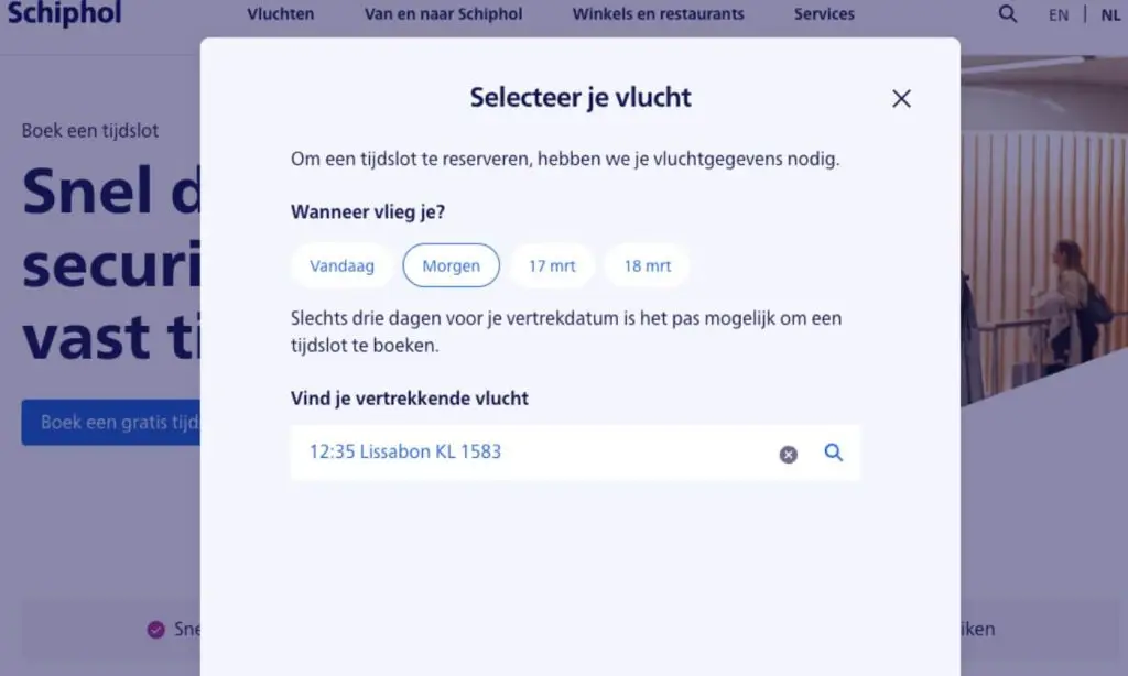 Hoe vraag je een tijdslot aan Schiphol