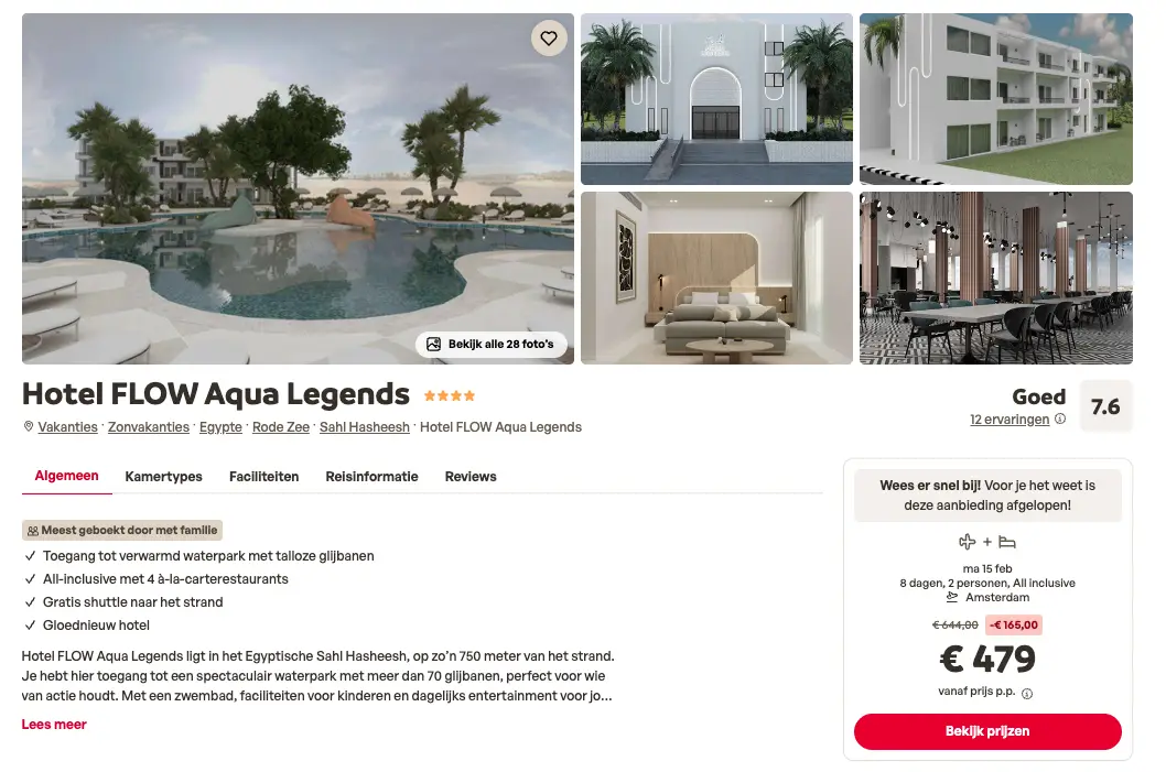 Boekingspagina Sunweb: Hotel FLOW Aqua Legends in Sahl Hasheesh, 8 dagen All Inclusive vanaf 479 euro p.p.