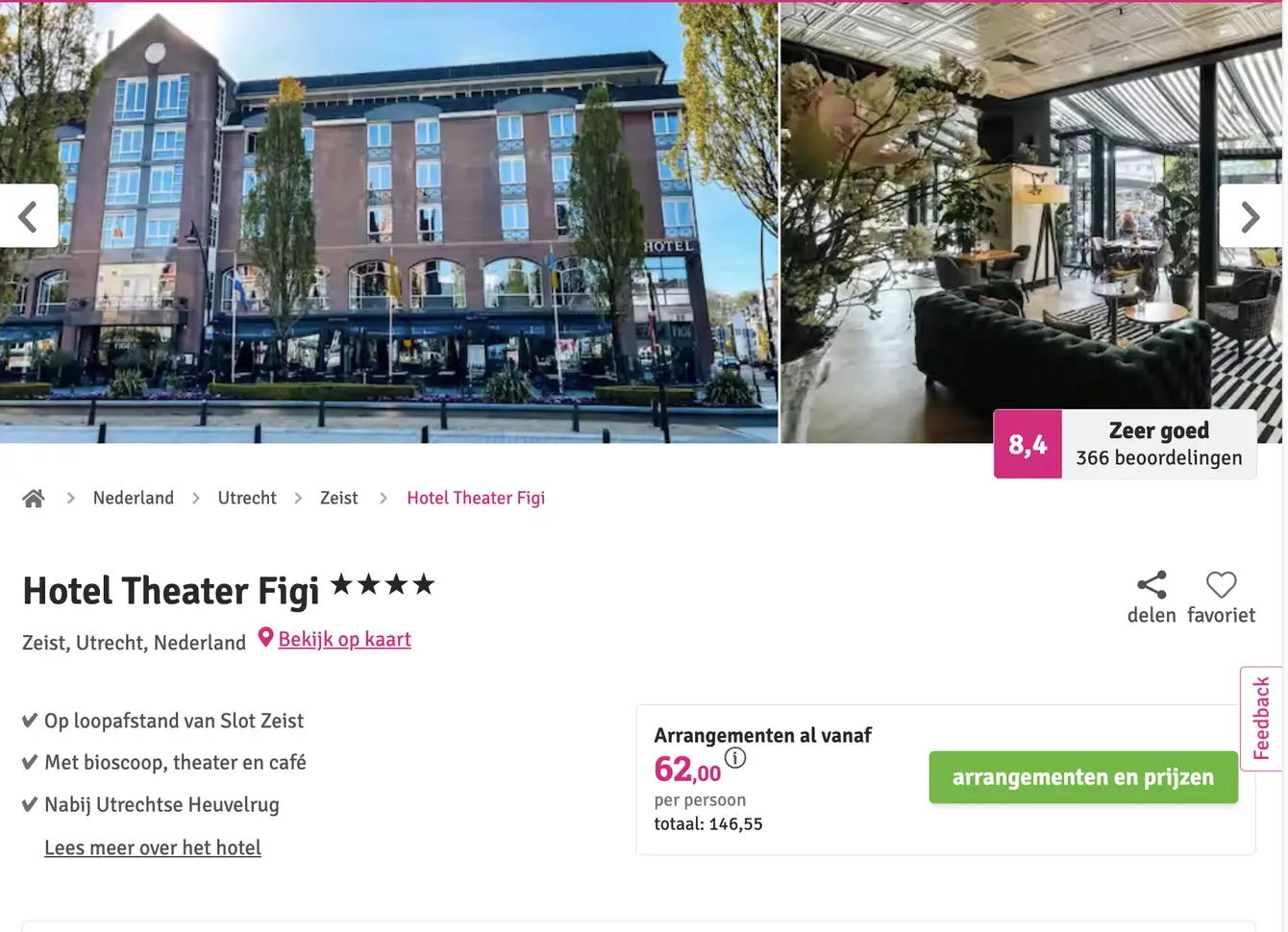 Boekingspagina Voordeeluitjes: Hotel Theater Figi in Zeist, 2 dagen met ontbijt vanaf 62 euro p.p.