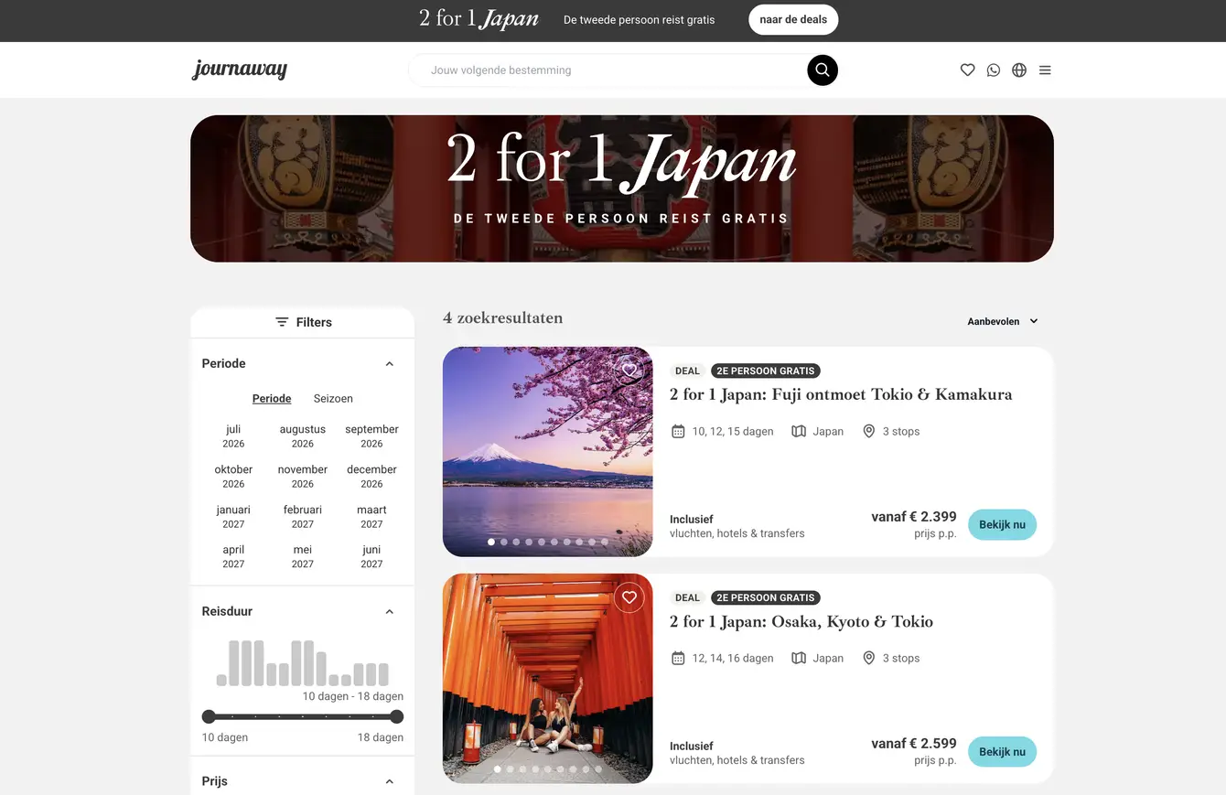 Journaway 2 for 1 Japan campagne: de tweede persoon reist gratis