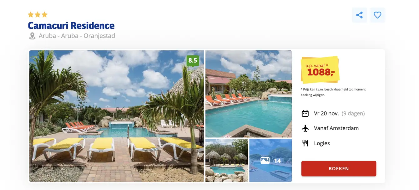 Boekingspagina Prijsvrij: Camacuri Residence op Aruba, 9 dagen vanaf 1088 euro p.p.