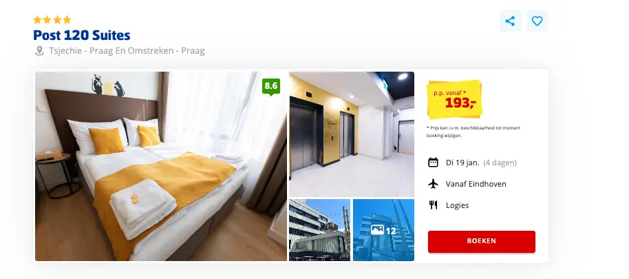 Boekingspagina Prijsvrij: Post 120 Suites in Praag, 4 dagen vanaf 193 euro p.p.
