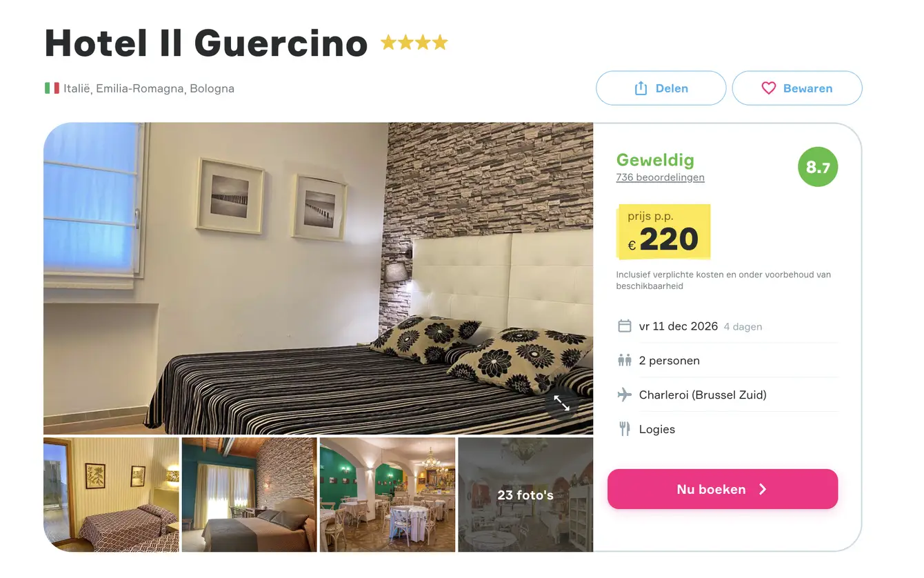 Boekingspagina Vakantiediscounter: Hotel Il Guercino in Bologna, 4 dagen vanaf 220 euro p.p.