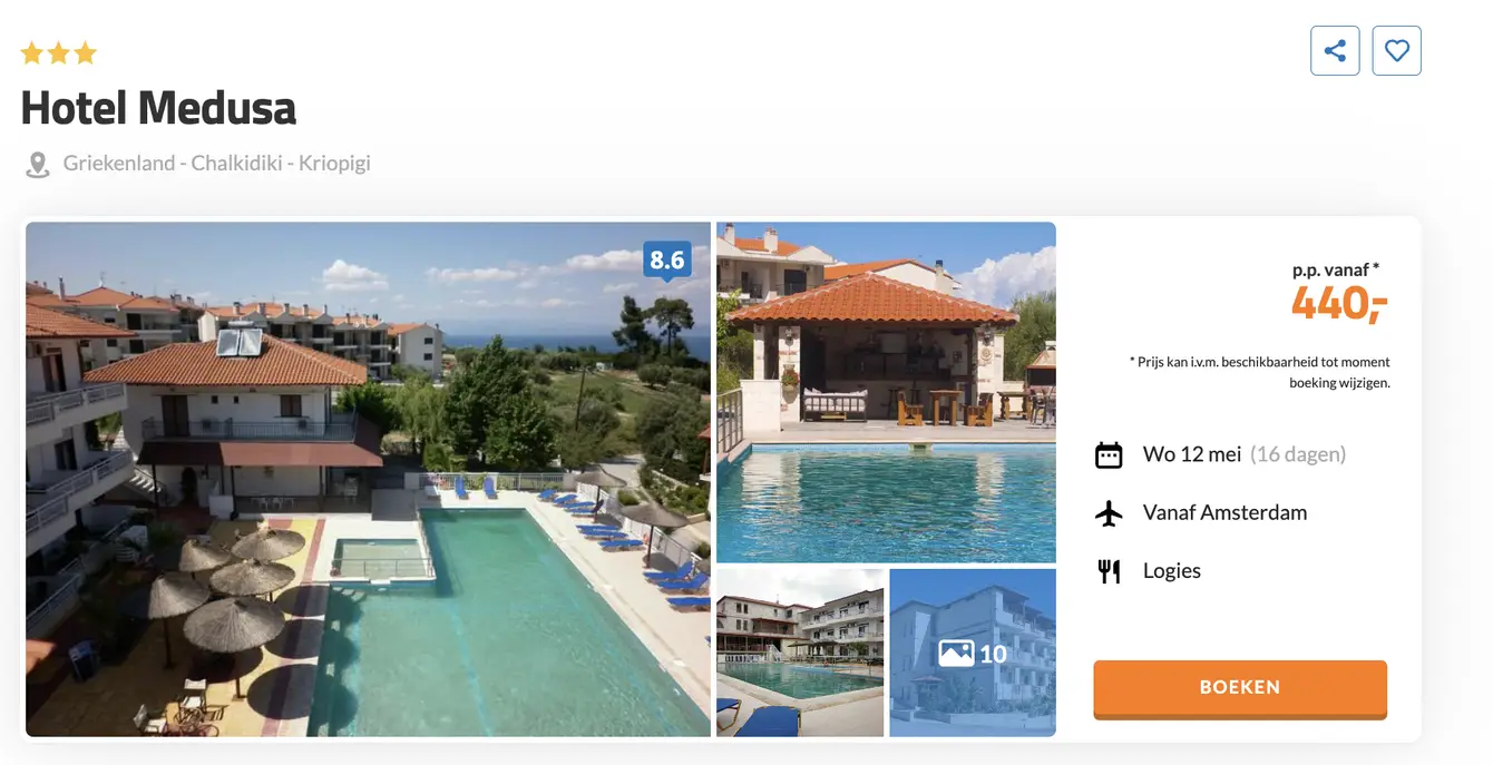 D-reizen screenshot Hotel Medusa Chalkidiki 16 dagen voor €440 p.p.