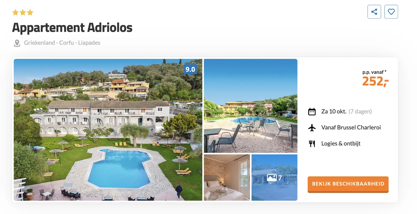 Boekingspagina Appartement Adriolos op D-reizen