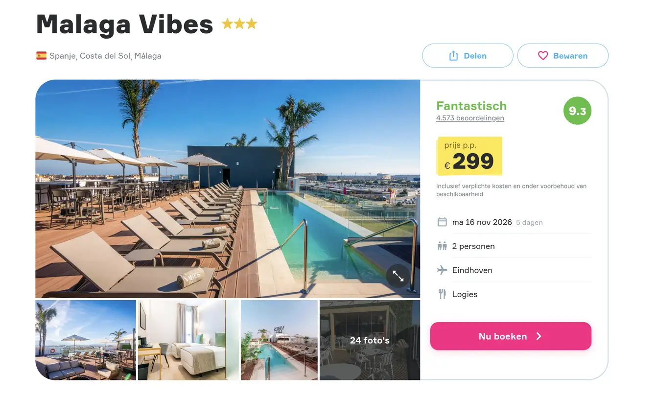 Boekingspagina dé VakantieDiscounter: Malaga Vibes in Malaga, 5 dagen vanaf 299 euro p.p.