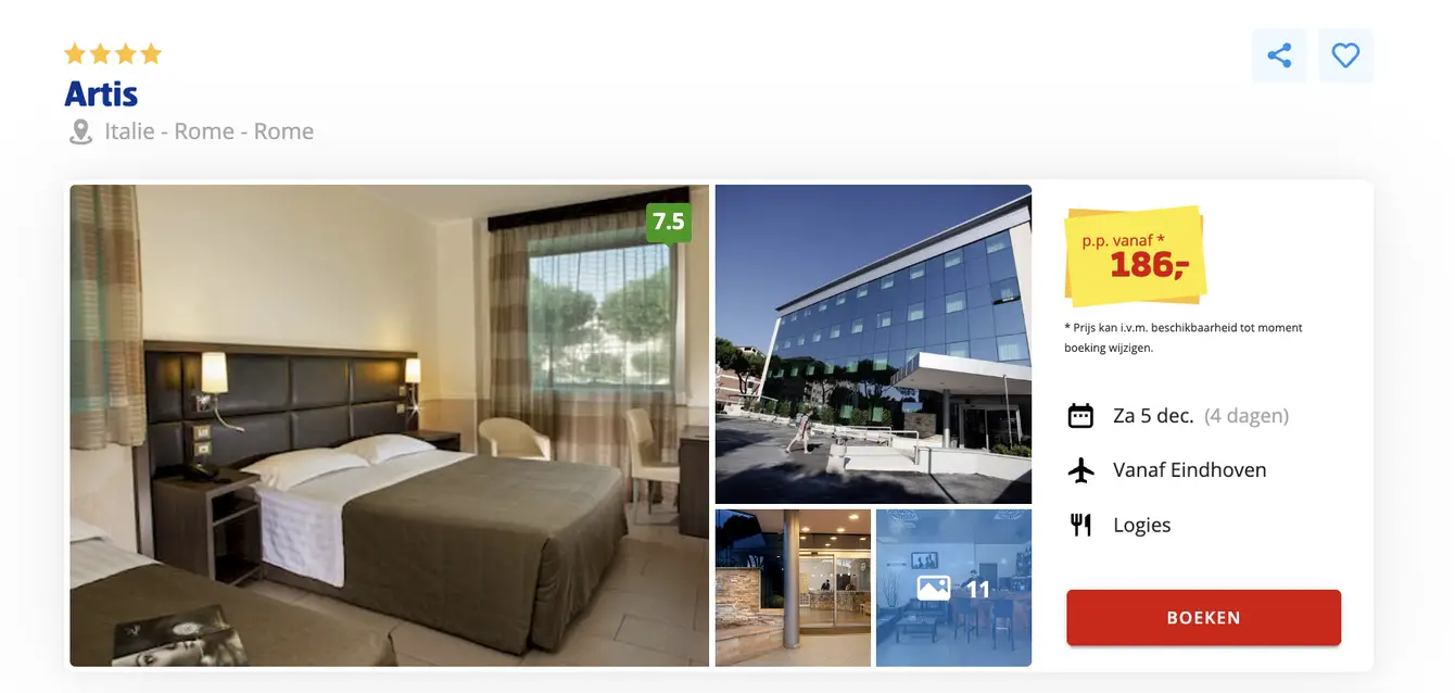 Boekingspagina Prijsvrij: Hotel Artis in Rome, 4 dagen vanaf 186 euro p.p.
