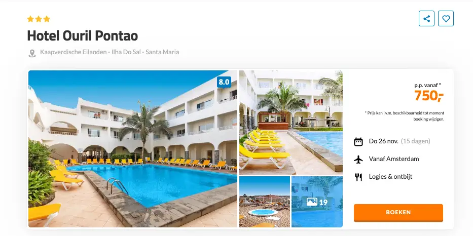 Boekingspagina D-reizen: Hotel Ouril Pontao op Sal, 15 dagen vanaf 750 euro p.p.