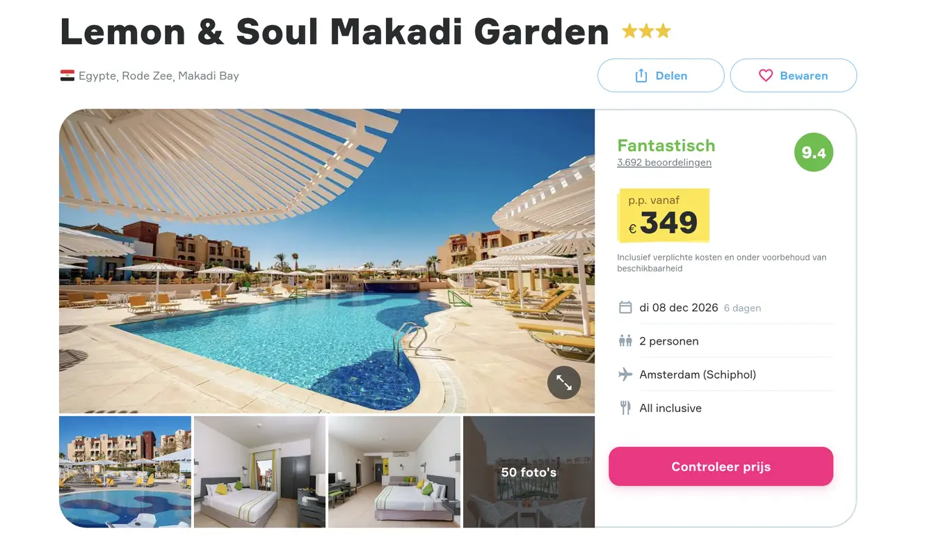 Vakantiediscounter screenshot Lemon & Soul Makadi Garden 6 dagen All Inclusive €349