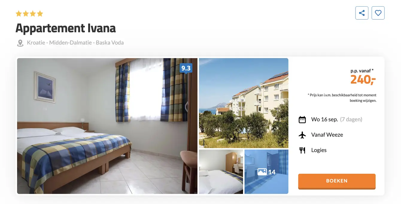 D-reizen screenshot Appartement Ivana Baska Voda 7 dagen voor €240