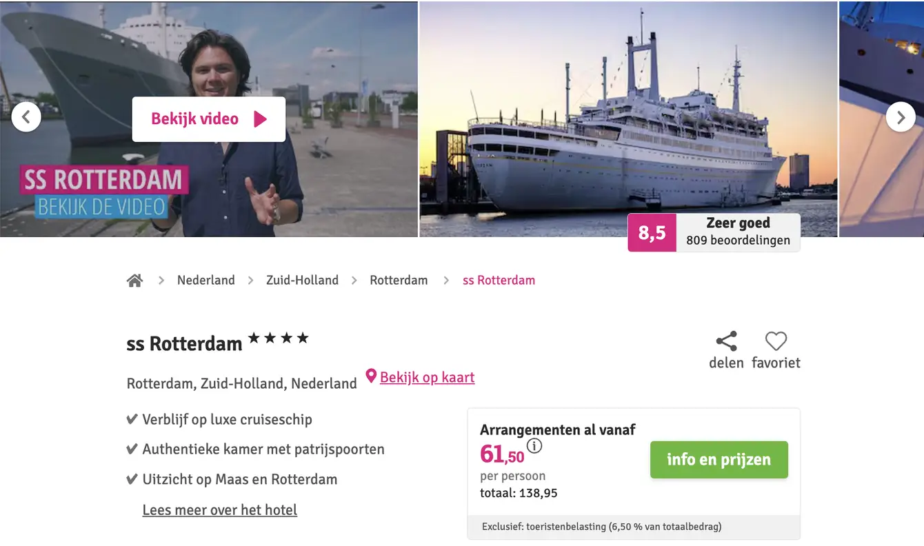 Voordeeluitjes screenshot ss Rotterdam vanaf €61,50 p.p.