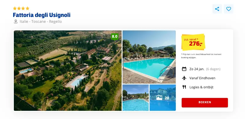 Boekingspagina Prijsvrij: Fattoria degli Usignoli in Toscane, 6 dagen met ontbijt vanaf 276 euro p.p.