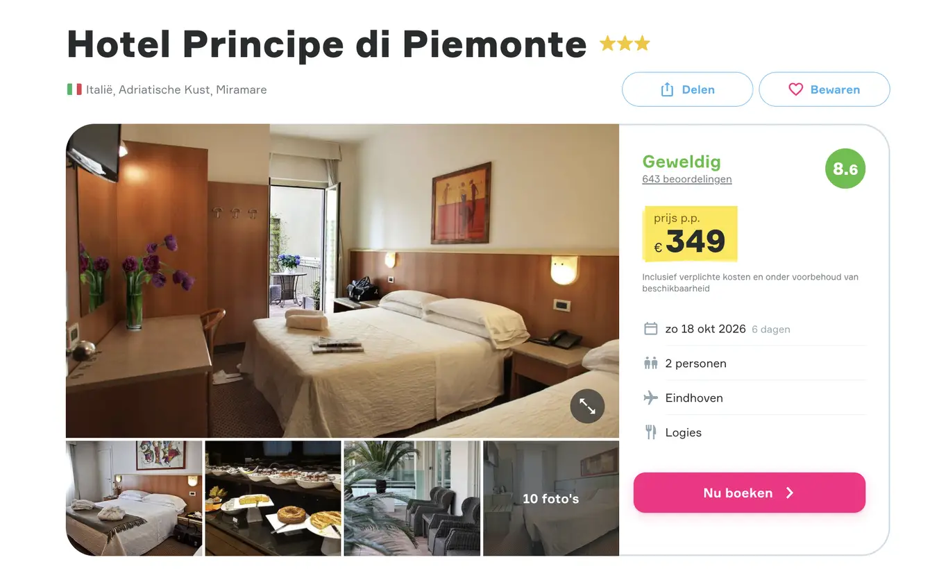 Boeking Hotel Principe di Piemonte Vakantiediscounter
