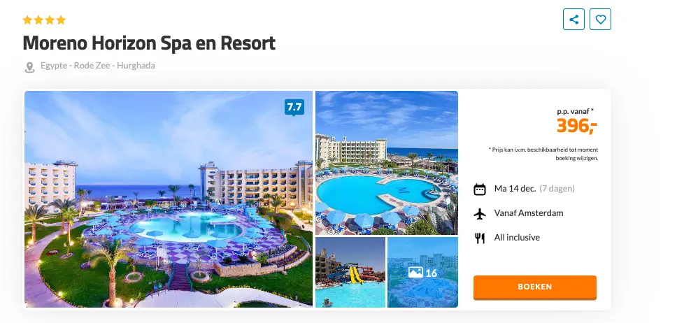 Boekingspagina D-reizen: Moreno Horizon Spa en Resort in Hurghada, 7 dagen All Inclusive vanaf 396 euro p.p.