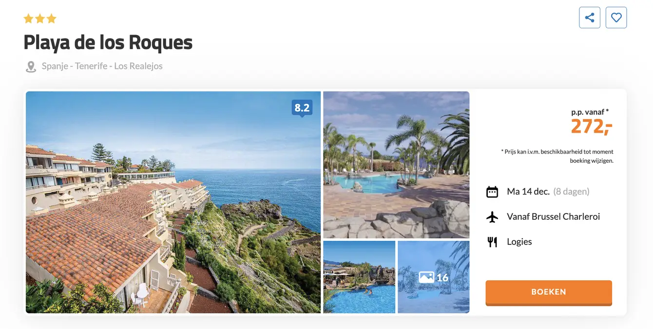 Boekingspagina D-reizen: Playa de los Roques op Tenerife, 8 dagen vanaf 272 euro p.p.