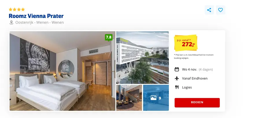Boekingspagina Prijsvrij: Roomz Vienna Prater in Wenen, 4 dagen vanaf 272 euro p.p.