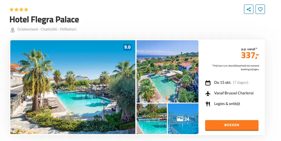 D-reizen screenshot Hotel Flegra Palace Chalkidiki 7 dagen voor €337