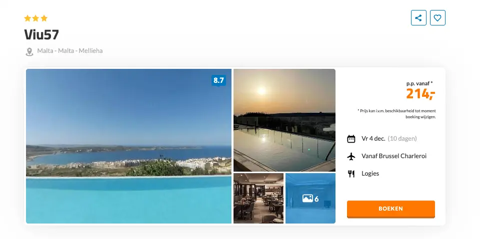 Boekingspagina D-reizen: Viu57 in Mellieha op Malta, 10 dagen vanaf 214 euro p.p.