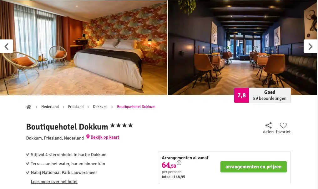 Boekingspagina Voordeeluitjes: Boutiquehotel Dokkum, 2 dagen met ontbijt vanaf 64,50 euro p.p.
